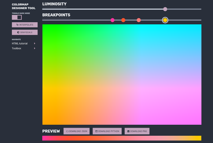 Screenshot of the Colormap designer tool being used in a browser